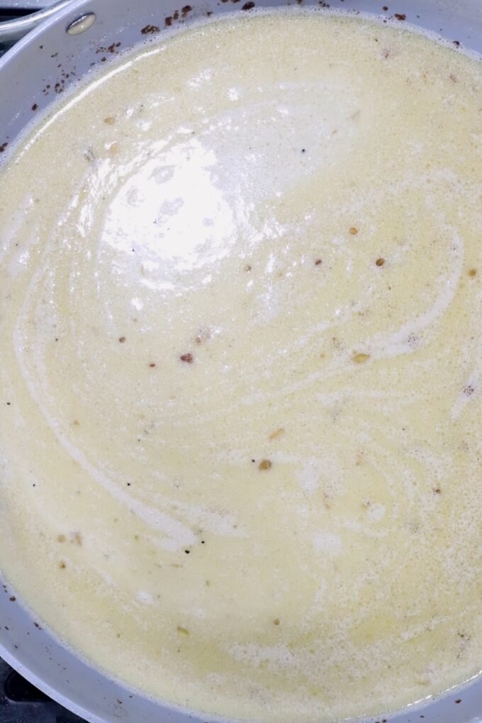 creamy pan sauce in a skillet